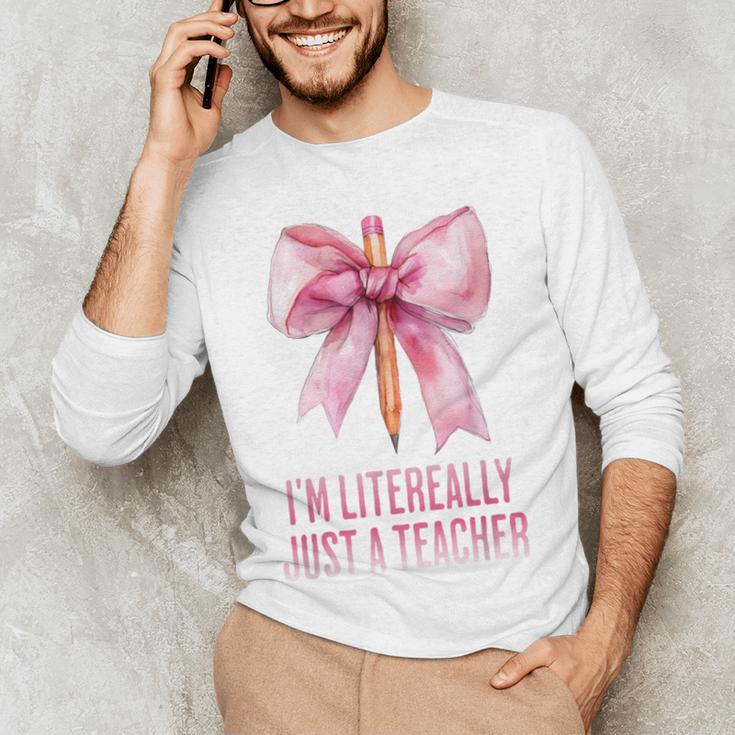 I'm Literally Just a Teacher Pencil Coquette Bow School Men's Long Sleeve T-Shirt, novelty gifts, funny gifts I'm Literally Just a Teacher Pencil Coquette Bow School Men's Long Sleeve T-Shirt, novelty gifts, funny gifts