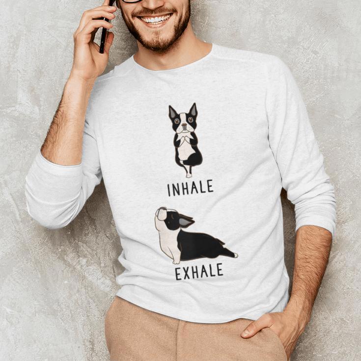 Inhale Exhale Yoga Boston Terrier Tshirt Men's Long Sleeve T-Shirt, novelty gifts, funny gifts