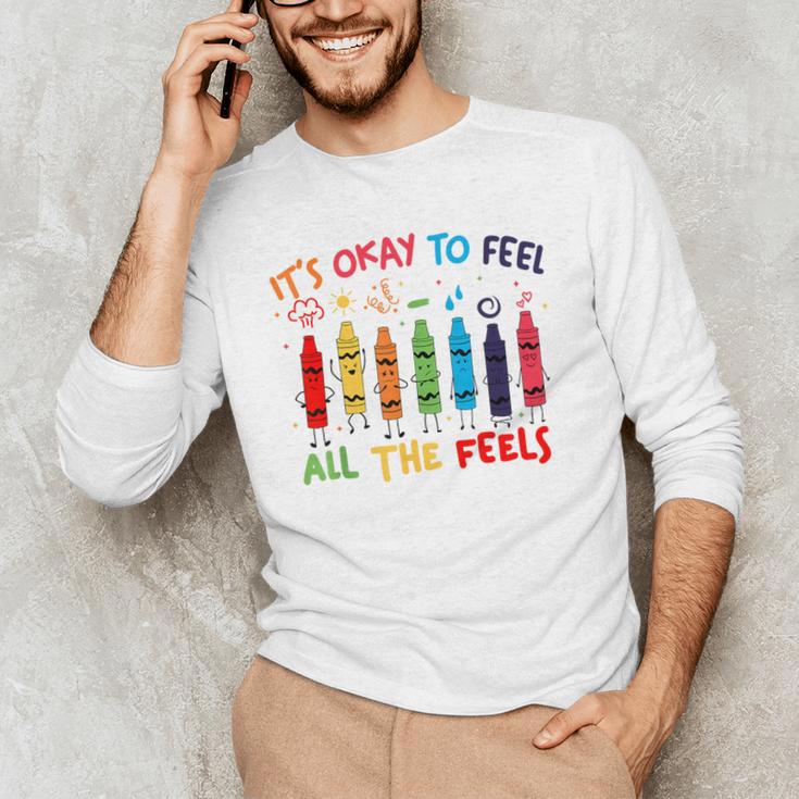 Its Okay To Feel All The Feels Mood Color Crayons Teacher Men's Long Sleeve T-Shirt, novelty gifts, funny gifts Its Okay To Feel All The Feels Mood Color Crayons Teacher Men's Long Sleeve T-Shirt, novelty gifts, funny gifts