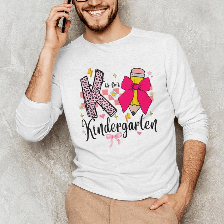 K Is For Kindergarten Teacher Coquette Bow Back To School Men's Long Sleeve T-Shirt, novelty gifts, funny gifts K Is For Kindergarten Teacher Coquette Bow Back To School Men's Long Sleeve T-Shirt, novelty gifts, funny gifts