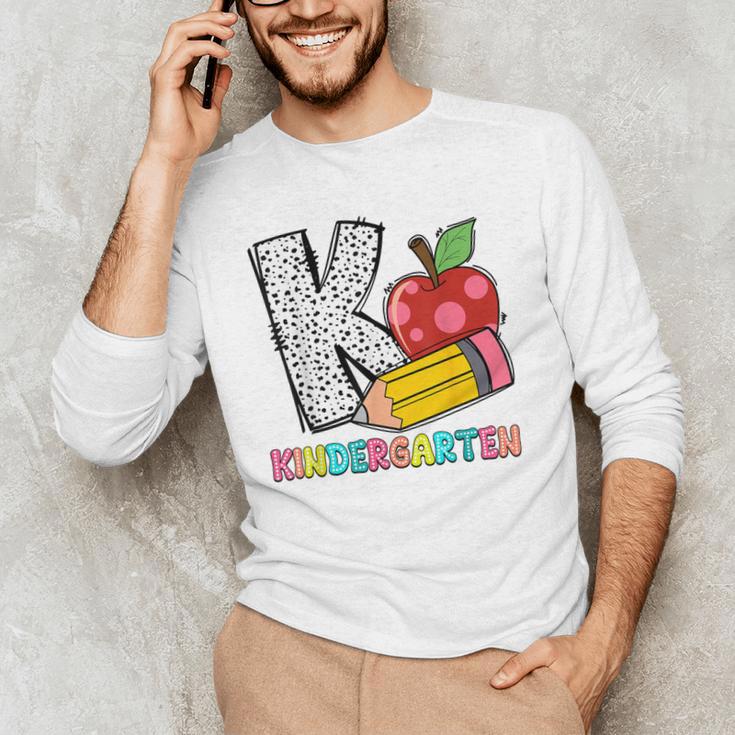 K Is For Kindergarten Teacher Pencil Apple Back To School Men's Long Sleeve T-Shirt, novelty gifts, funny gifts K Is For Kindergarten Teacher Pencil Apple Back To School Men's Long Sleeve T-Shirt, novelty gifts, funny gifts
