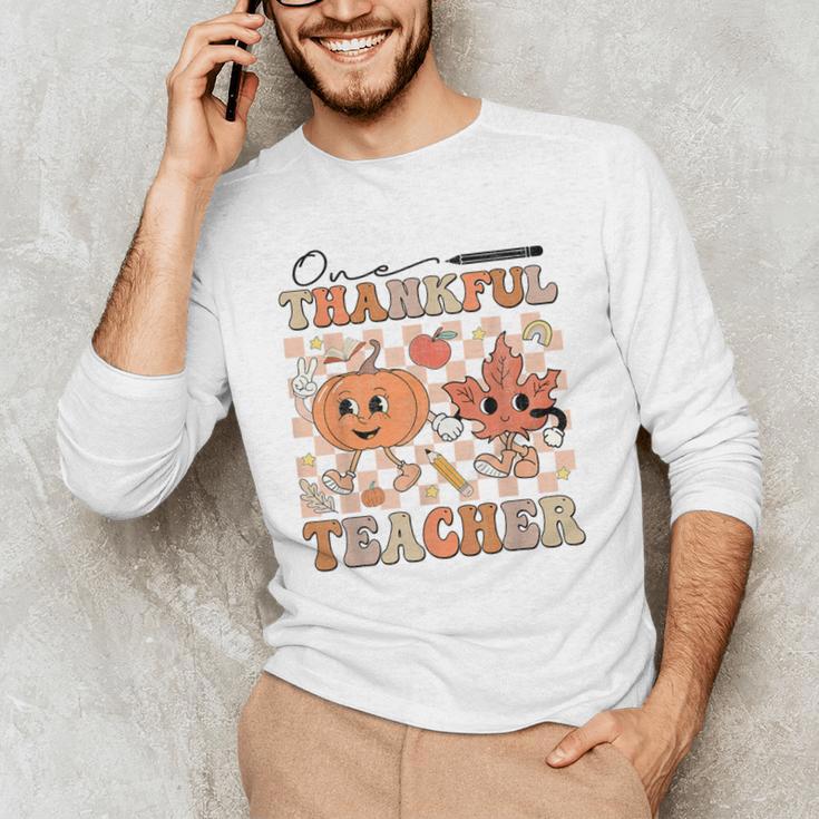 One Thankful Teacher Thanksgiving Groovy Fall Autumn Teacher Men's Long Sleeve T-Shirt, novelty gifts, funny gifts One Thankful Teacher Thanksgiving Groovy Fall Autumn Teacher Men's Long Sleeve T-Shirt, novelty gifts, funny gifts