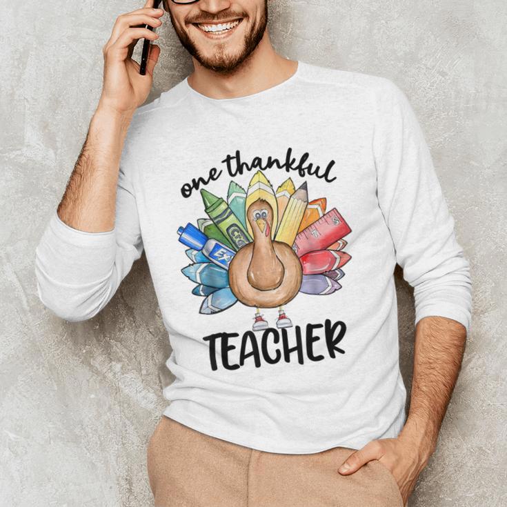 One Thankful Teacher Turkey Pencil Thanksgiving Teachers Men's Long Sleeve T-Shirt, novelty gifts, funny gifts