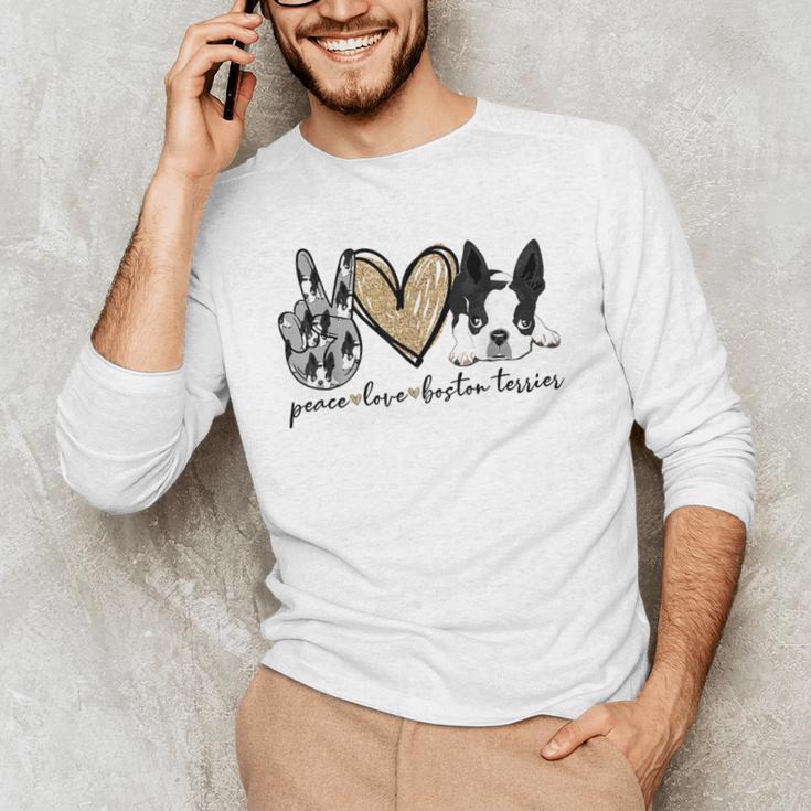 Peace Love Boston Terrier Boston Terrier Lover Dog Mom Men's Long Sleeve T-Shirt, novelty gifts, funny gifts