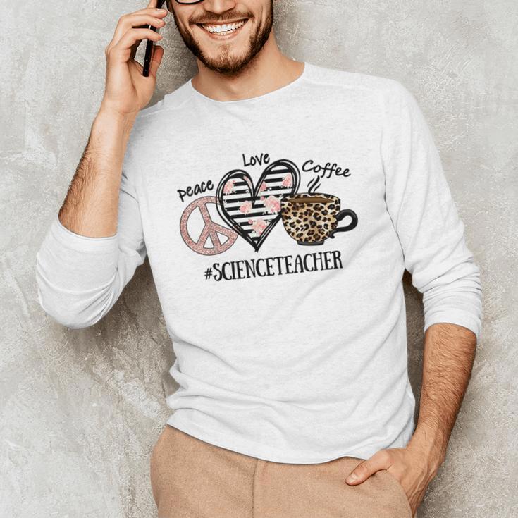 Peace Love Coffee Science Teacher Men's Long Sleeve T-Shirt, novelty gifts, funny gifts