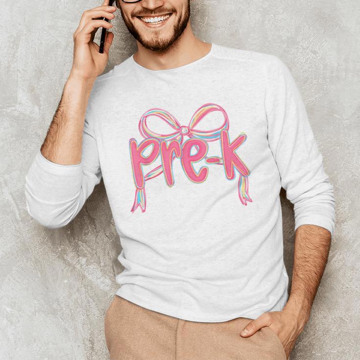 Preppy Pre k Back To School Pre-k Teachers Girls Cute Bow Men's Long Sleeve T-Shirt, novelty gifts, funny gifts Preppy Pre k Back To School Pre-k Teachers Girls Cute Bow Men's Long Sleeve T-Shirt, novelty gifts, funny gifts