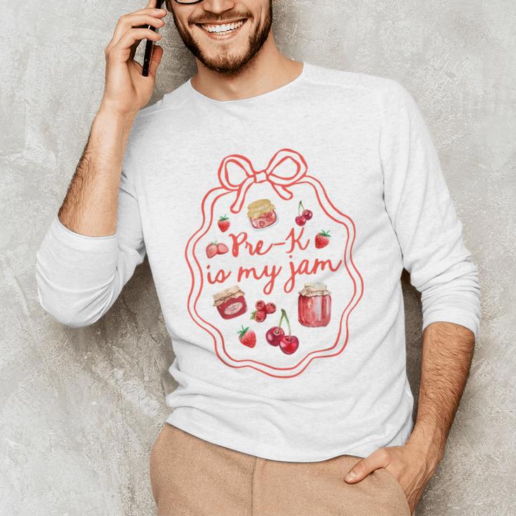 Preschool Pre-K Is My Jam Strawberry Girl Teacher Kids Men's Long Sleeve T-Shirt, novelty gifts, funny gifts