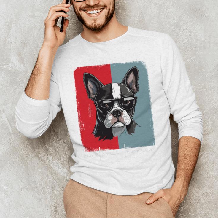 Retro Boston Terrier Dog Lover Bostie Mom Dad Dog Owner Men's Long Sleeve T-Shirt, novelty gifts, funny gifts