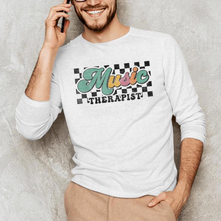Retro Checkered Music Therapist Squad Music Therapy Teacher For Men Women Men's Long Sleeve T-Shirt, novelty gifts, funny gifts Retro Checkered Music Therapist Squad Music Therapy Teacher For Men Women Men's Long Sleeve T-Shirt, novelty gifts, funny gifts