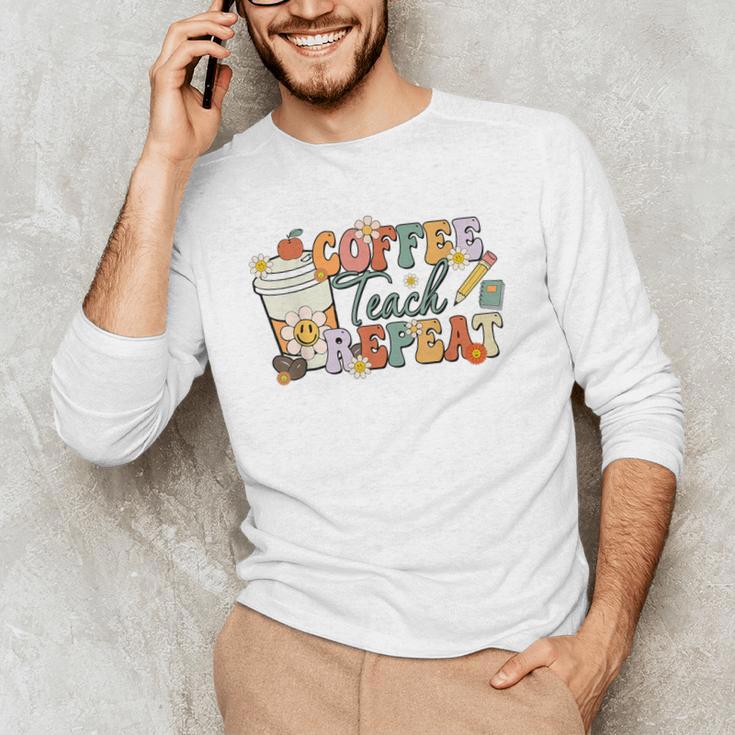 Retro Grovvy Coffee Teach Repeat Teacher Men's Long Sleeve T-Shirt, novelty gifts, funny gifts Retro Grovvy Coffee Teach Repeat Teacher Men's Long Sleeve T-Shirt, novelty gifts, funny gifts