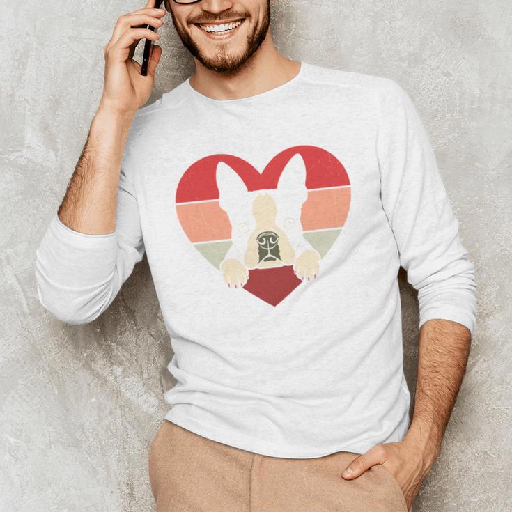 Retro Heart Boston Terrier Dog Vintage Valentine Men's Long Sleeve T-Shirt, novelty gifts, funny gifts