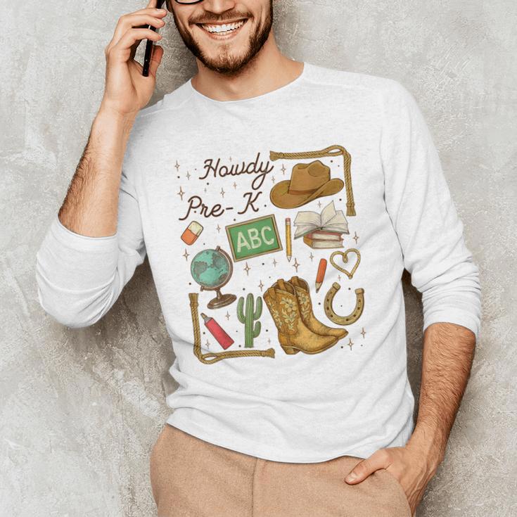 Retro Howdy Pre-K Back To School Western Teacher Men's Long Sleeve T-Shirt, novelty gifts, funny gifts Retro Howdy Pre-K Back To School Western Teacher Men's Long Sleeve T-Shirt, novelty gifts, funny gifts