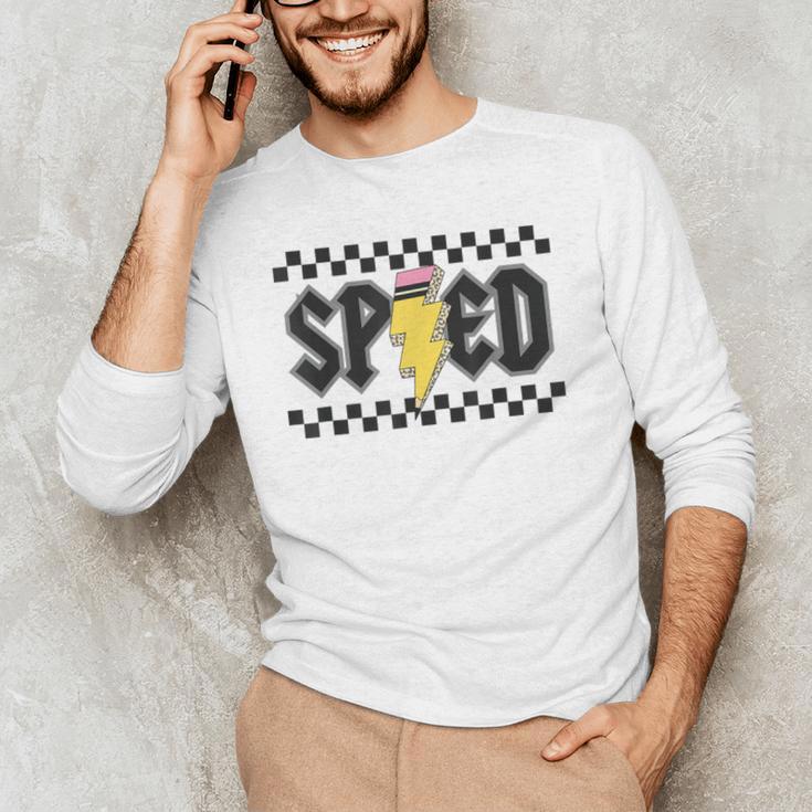 Retro SPED Teacher Pencil Lightning Bolt Back To School Men's Long Sleeve T-Shirt, novelty gifts, funny gifts Retro SPED Teacher Pencil Lightning Bolt Back To School Men's Long Sleeve T-Shirt, novelty gifts, funny gifts