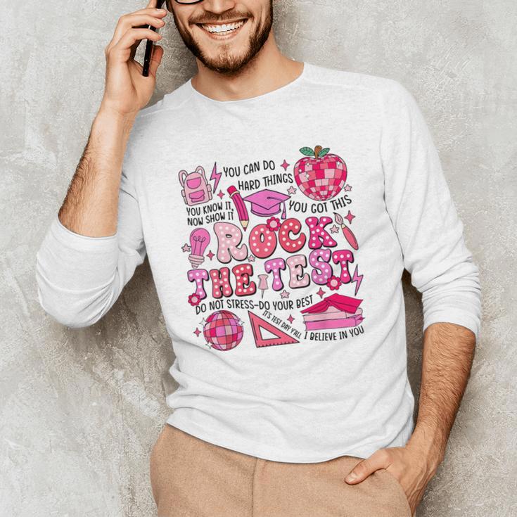 Rock The Test Testing Day Don't Stress Do Your Best Teacher For Men Women Girls Kids Men's Long Sleeve T-Shirt, novelty gifts, funny gifts