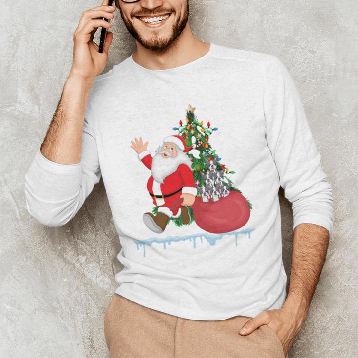 Santa Ugly Christmas Tree Lights Boston Terrier Dog Lover Men's Long Sleeve T-Shirt, novelty gifts, funny gifts