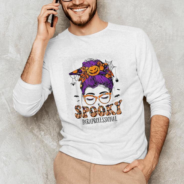 Spooky Paraprofessional Life Halloween Messy Bun Teacher For Men Women Men's Long Sleeve T-Shirt, novelty gifts, funny gifts Spooky Paraprofessional Life Halloween Messy Bun Teacher For Men Women Men's Long Sleeve T-Shirt, novelty gifts, funny gifts