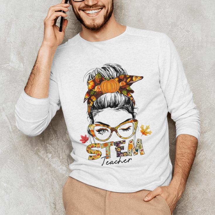 STEM Teacher Messy Bun Fall Vibes Autumn Thanksgiving Men Women Men's Long Sleeve T-Shirt, novelty gifts, funny gifts STEM Teacher Messy Bun Fall Vibes Autumn Thanksgiving Men Women Men's Long Sleeve T-Shirt, novelty gifts, funny gifts