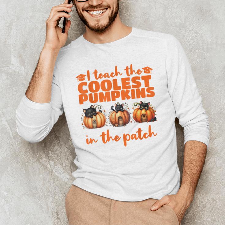 I Teach The Cutest Pumpkins Halloween Teacher Cat Lover Men's Long Sleeve T-Shirt, novelty gifts, funny gifts