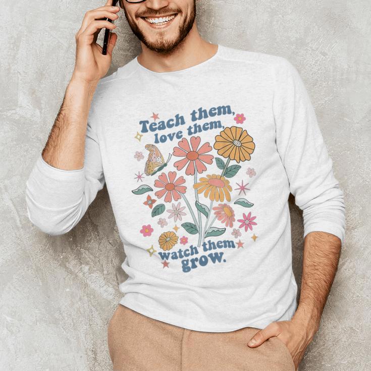 Teach Them Love Them Watch Them Grow Retro Teacher Floral Men's Long Sleeve T-Shirt, novelty gifts, funny gifts Teach Them Love Them Watch Them Grow Retro Teacher Floral Men's Long Sleeve T-Shirt, novelty gifts, funny gifts