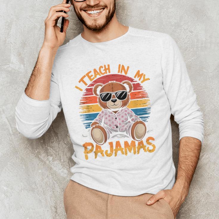 I Teach In My Pajamas Teacher Sunset Bear Retro Men's Long Sleeve T-Shirt, novelty gifts, funny gifts