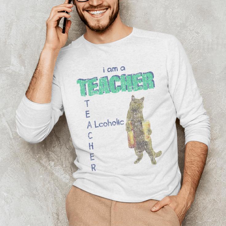 I Am A Teacher Alcoholic Cat Beer Feline Men Women Men's Long Sleeve T-Shirt, novelty gifts, funny gifts