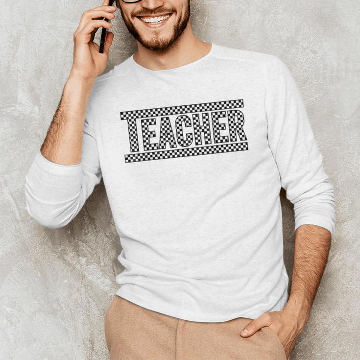 Teacher Checkered Racing Teacher Appreciation Men Women Men's Long Sleeve T-Shirt, novelty gifts, funny gifts