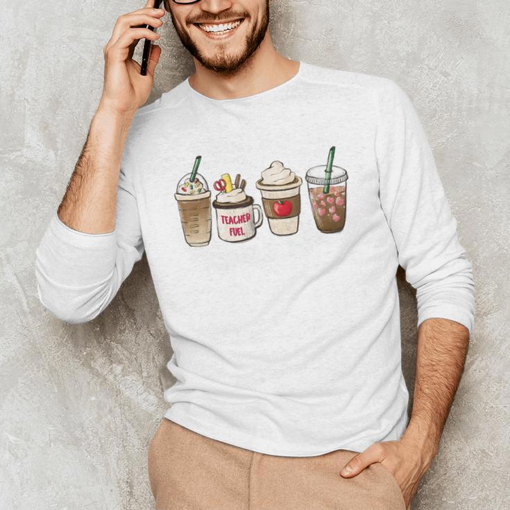 Teacher Fuel Coffee Teacher Mug Latte Iced Coffee Fall Men's Long Sleeve T-Shirt, novelty gifts, funny gifts