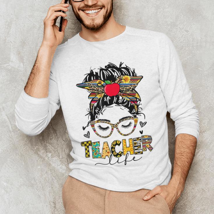 Teacher Life Messy Bun Glasses Leopard Sunflower Men's Long Sleeve T-Shirt, novelty gifts, funny gifts Teacher Life Messy Bun Glasses Leopard Sunflower Men's Long Sleeve T-Shirt, novelty gifts, funny gifts