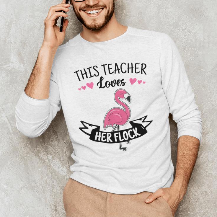 This Teacher Loves Her Flock Cute Flamingo Teacher Men's Long Sleeve T-Shirt, novelty gifts, funny gifts This Teacher Loves Her Flock Cute Flamingo Teacher Men's Long Sleeve T-Shirt, novelty gifts, funny gifts