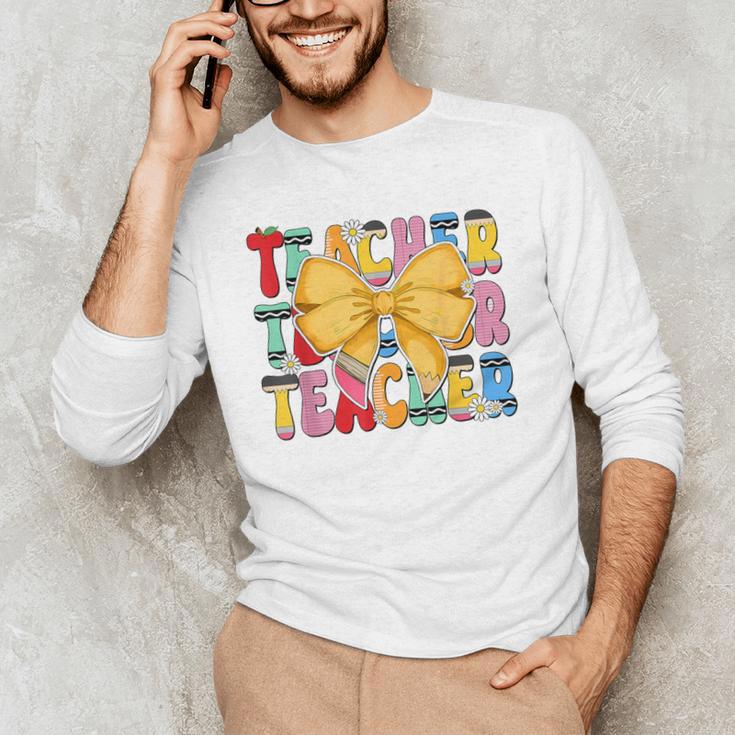 Teacher Pencil Coquette Bow Back To School Teacher Men's Long Sleeve T-Shirt, novelty gifts, funny gifts Teacher Pencil Coquette Bow Back To School Teacher Men's Long Sleeve T-Shirt, novelty gifts, funny gifts