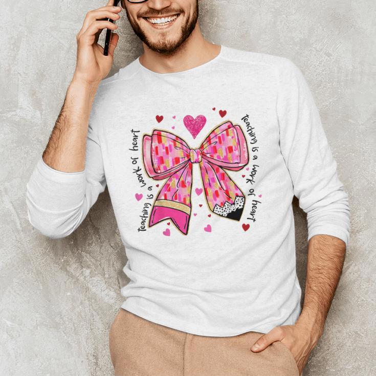 Teaching Is A Work Of Heart Pencil Bow Teacher Valentine Men's Long Sleeve T-Shirt, novelty gifts, funny gifts Teaching Is A Work Of Heart Pencil Bow Teacher Valentine Men's Long Sleeve T-Shirt, novelty gifts, funny gifts