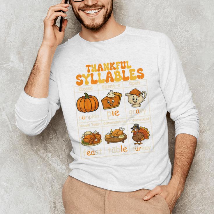 Thankful Syllables Teacher Thanksgiving Educational Kids Men's Long Sleeve T-Shirt, novelty gifts, funny gifts