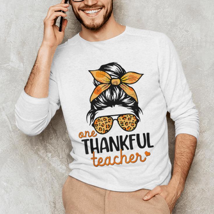 Thanksgiving Shirt Teacher Women Messy Bun Thankful Teacher Men's Long Sleeve T-Shirt, novelty gifts, funny gifts Thanksgiving Shirt Teacher Women Messy Bun Thankful Teacher Men's Long Sleeve T-Shirt, novelty gifts, funny gifts