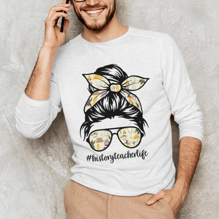 History Teacher Messy Bun Life Hair Glasses Men's Long Sleeve T-Shirt, novelty gifts, funny gifts