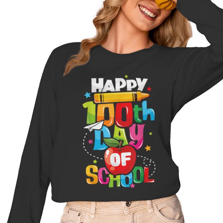 100th Day Of School Teachers Kids Child Happy 100 Days Women Long Sleeve T-Shirt