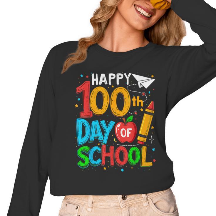 100th Day Of School Teachers Kids Happy 100 Days Women Long Sleeve T-Shirt