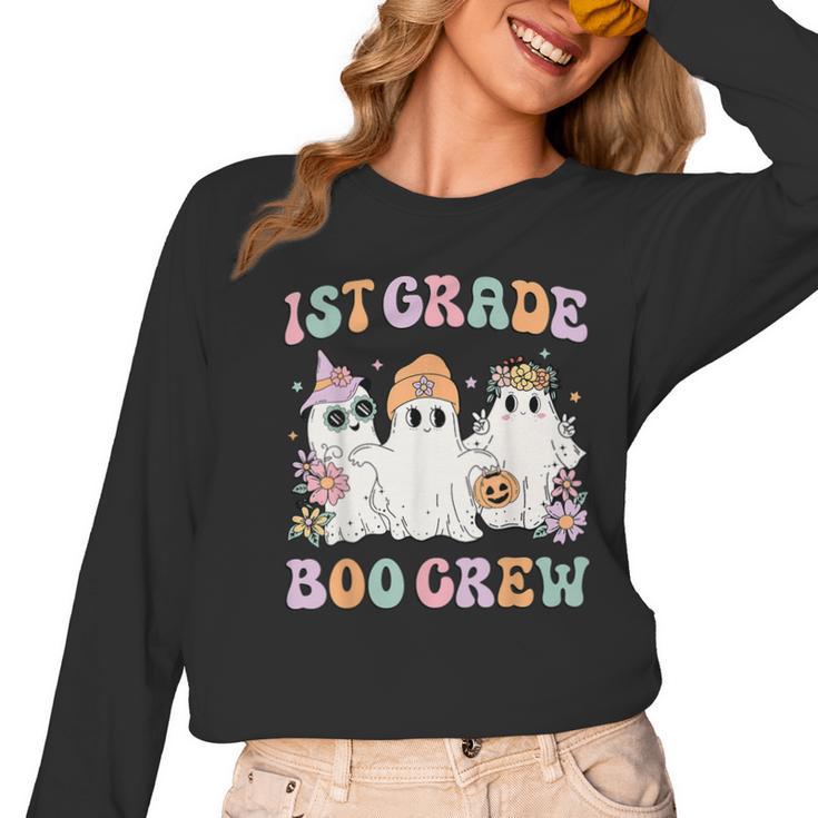 1st Grade Boo Crew Groovy Halloween Floral Ghost Kid Teacher Women Long Sleeve T-Shirt, Groovy Teacher Gifts, trending gift 1st Grade Boo Crew Groovy Halloween Floral Ghost Kid Teacher Women Long Sleeve T-Shirt, Groovy Teacher Gifts, trending gift