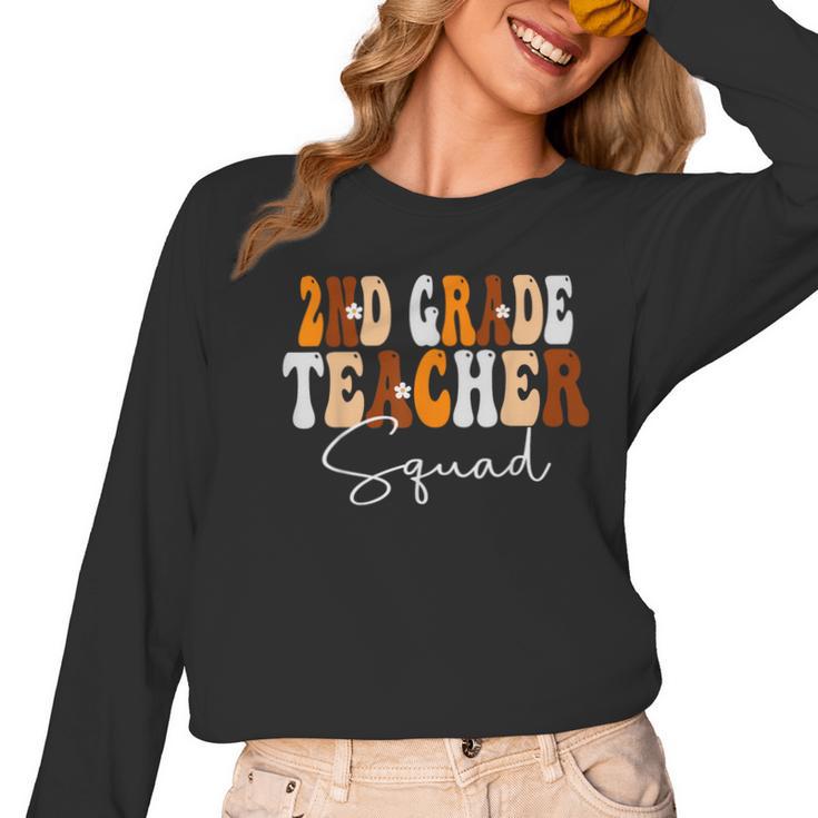 2nd Grade Teacher Squad Cute Women Groovy Fall Autumn Lovers Women Long Sleeve T-Shirt