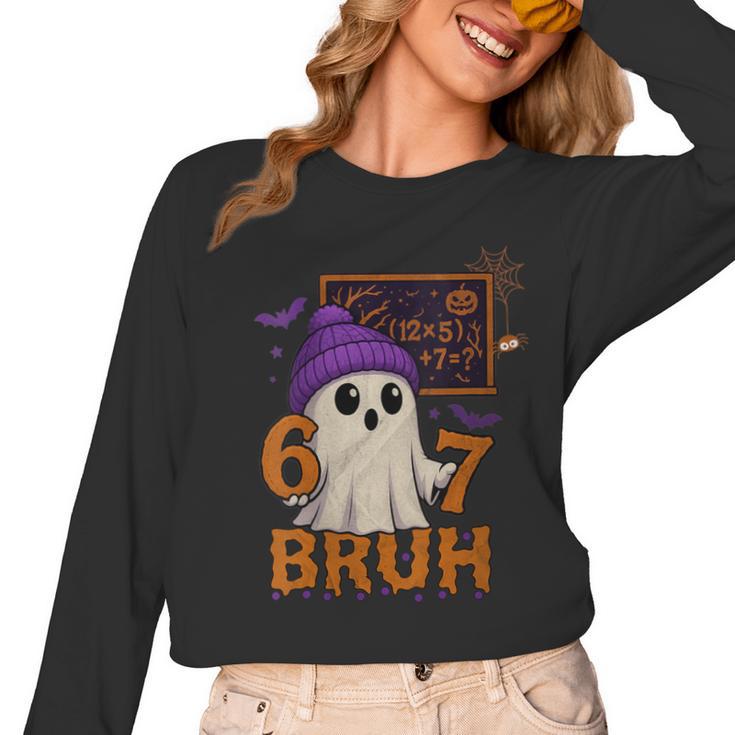 67 Teacher Halloween Ghost Six Seven Meme Math Equation Bruh Women Long Sleeve T-Shirt
