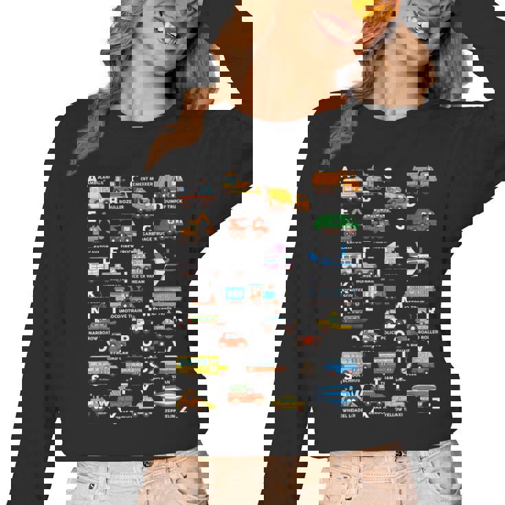 Alphabet Vehicles ABCs Learning Teachers Kids Boys Girls Women Long Sleeve T-Shirt