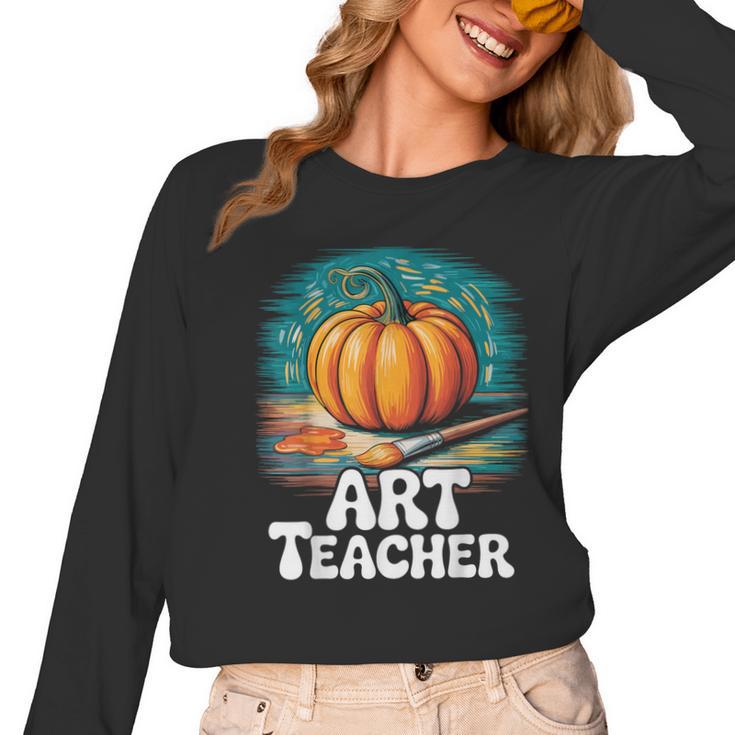 Art Teacher Pumpkin Painting Halloween Costume Women Long Sleeve T-Shirt