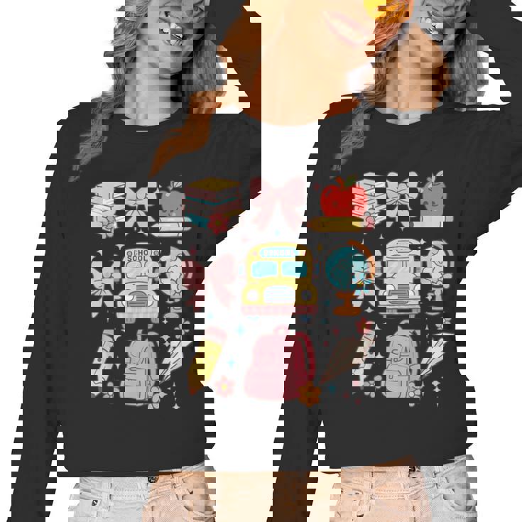 Back To School Coquette Teacher Women Girl Kindergarten PreK Women Long Sleeve T-Shirt