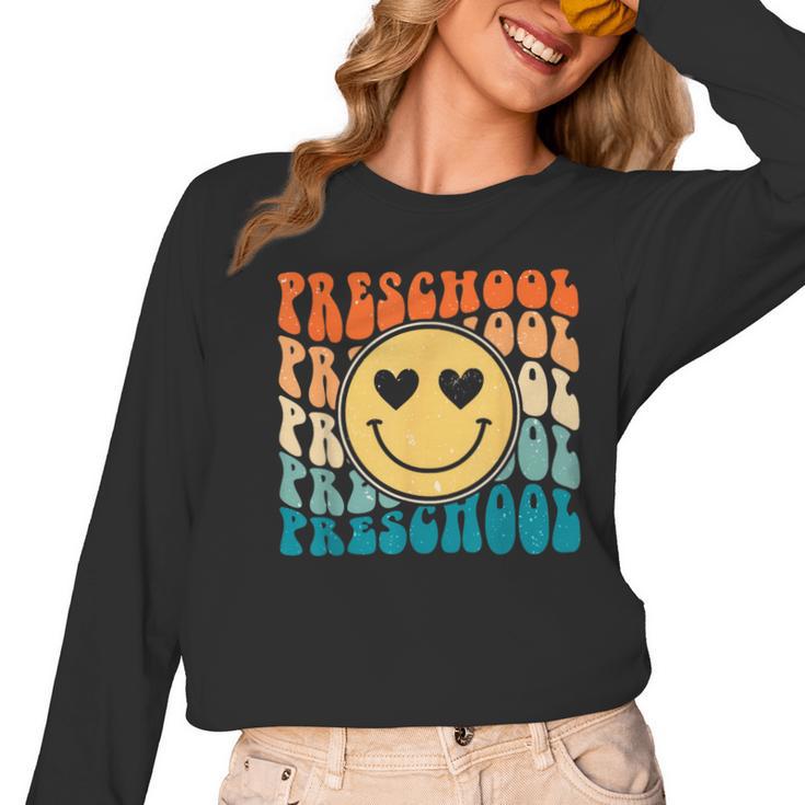 Back To School Groovy Smile Preschool Teachers Students Kids Women Long Sleeve T-Shirt