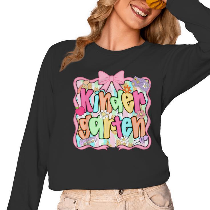 Back To School Kindergarten Preppy Teacher Girl Women Long Sleeve T-Shirt