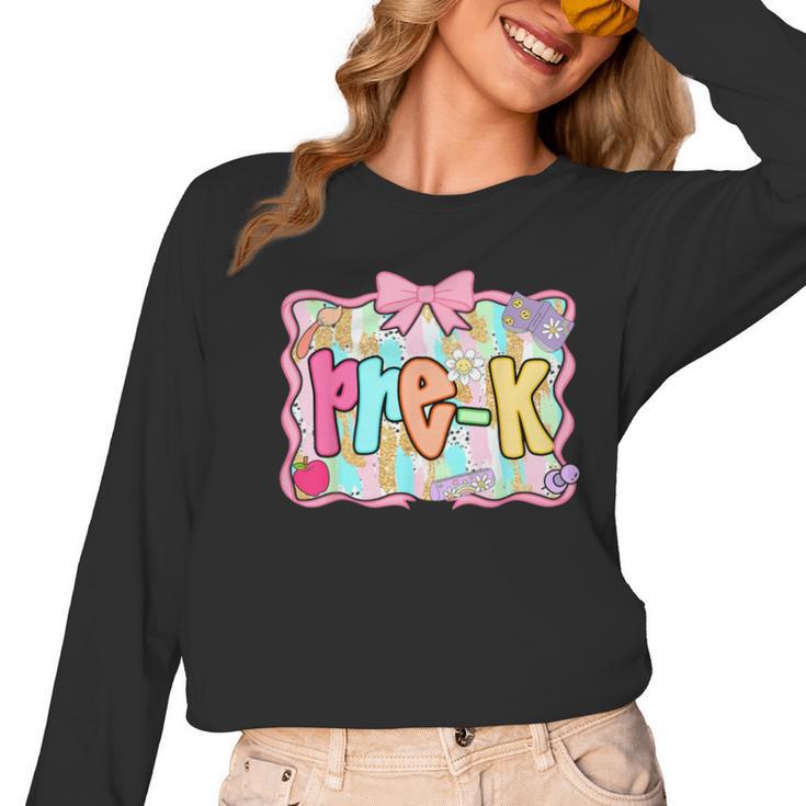 Back To School Pre-K Preppy Teacher Girl Women Long Sleeve T-Shirt