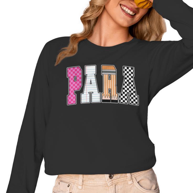 Back To School Teacher Para Preppy Checkered Para Life Women Long Sleeve T-Shirt