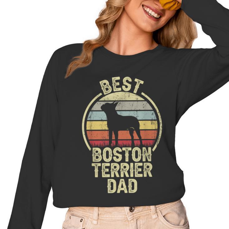 Best Dog Father Dad Vintage Boston Terrier For Men Women Women Long Sleeve T-Shirt
