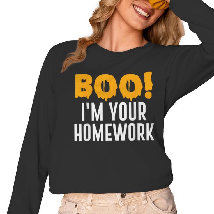 Boo I'm Your Homework Halloween Teacher Costume Women Long Sleeve T-Shirt