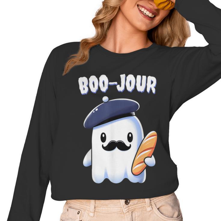 Boo Jour Ghost French Teacher Vintage Teacherlife Groovy Women Long Sleeve T-Shirt