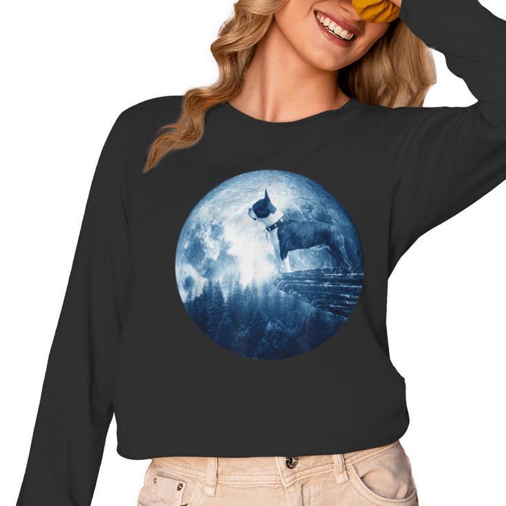 Boston Terrier Dog Moon Dog Mom Dad Women Men Dog Lovers Women Long Sleeve T-Shirt